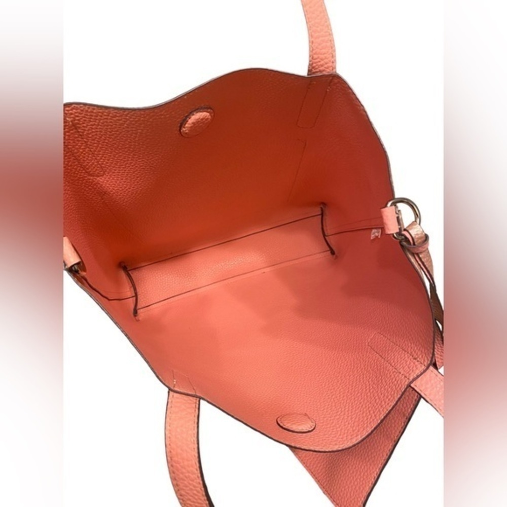 Rose metallic pink faux leather medium size shoulder tote bag w pink inside EUC - Picture 5 of 12